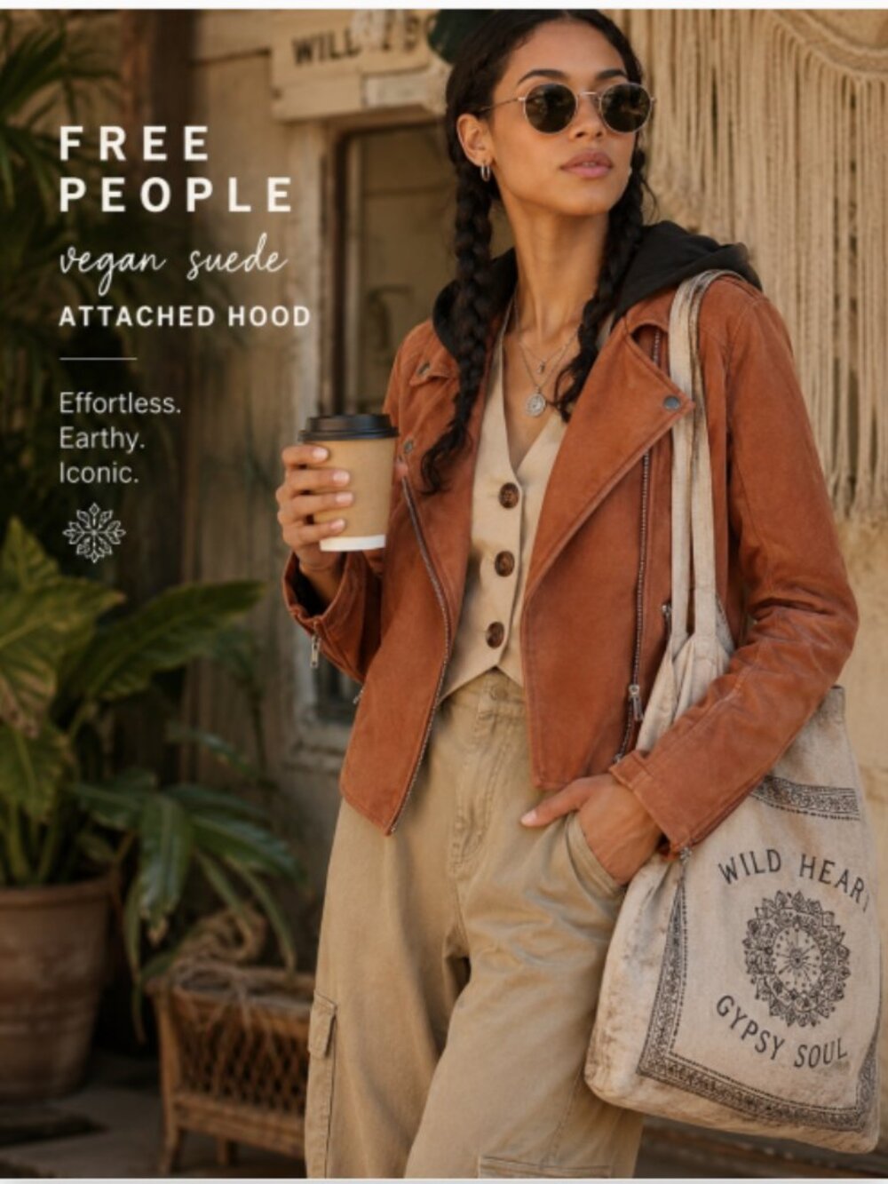 New FREE PEOPLE Suede Imitation Hooded Moto Jacket 593JS